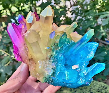 XL Rainbow Aura Quartz Cluster, Titanium Coated Natural Crystal Healing Home Decor, 700 - 800gram