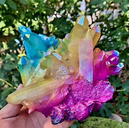 XL Rainbow Aura Quartz Cluster, Titanium Coated Natural Crystal Healing Home Decor, 700 - 800gram