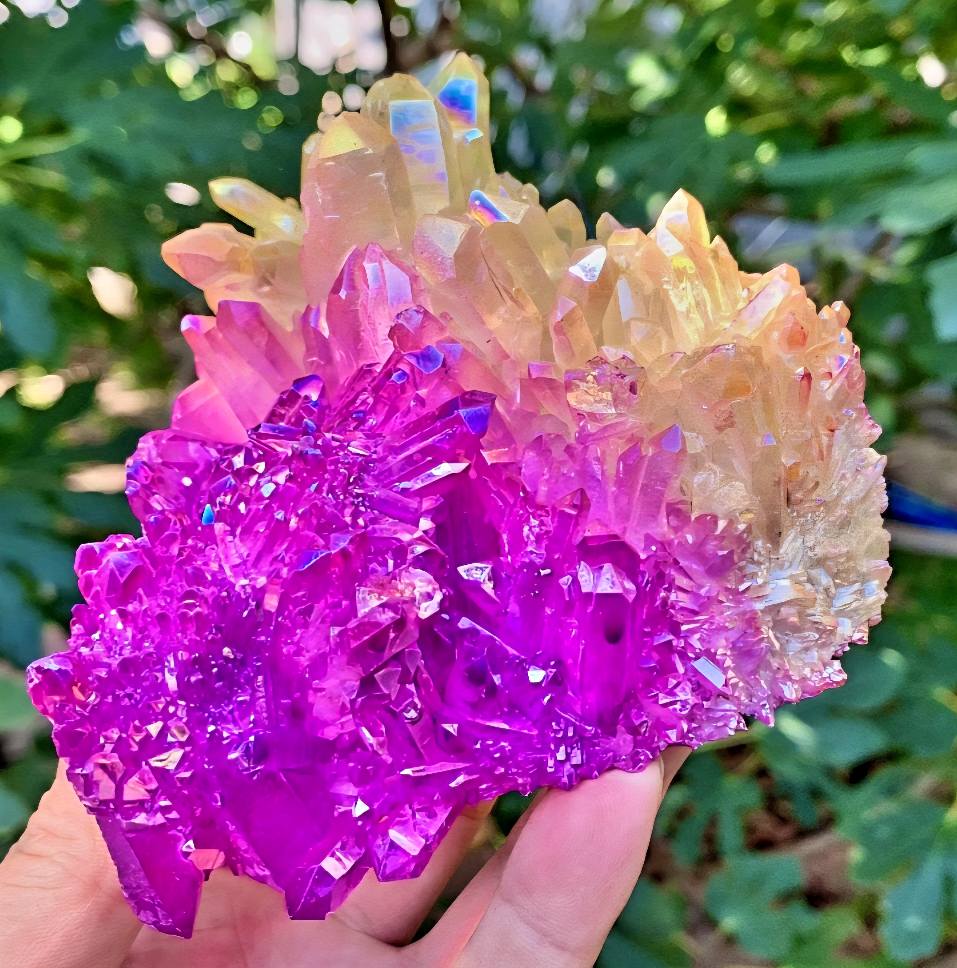 XL Rainbow Aura Quartz Cluster, Titanium Coated Natural Crystal Healing Home Decor, 700 - 800gram