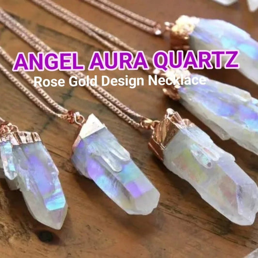 Nye, vakre Angel Aura Raw Quartz Kjeder i Rose Gold