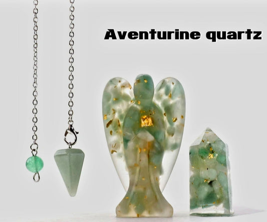 Nye 3 pcs Krystallsett ( Pendel, Engel , Tårnkrystall ) , Resin & Aventurin