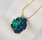 New Raw Azurite Pendant Cluster Necklace, "Spiritual Enlightment - "Third Eye, 24K Gold-Plated Chain