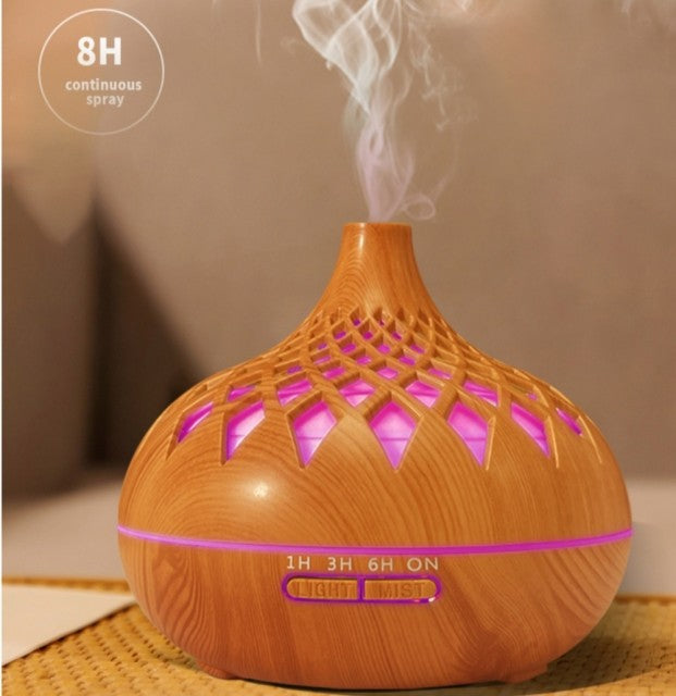 Stor ny 500ml modell Aroma Damp Diffuser i Lys Trelook med fjernkontroll og ledlys !