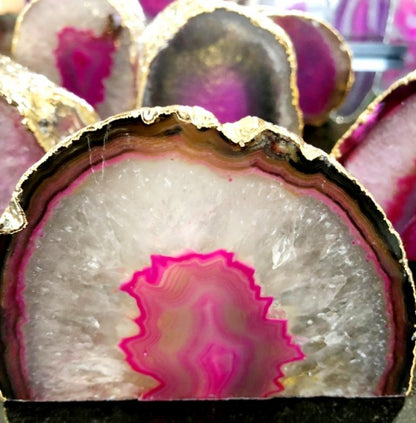 Supervakker XL Agat Geode Telys borddekorasjon, Pink - 24k Gold Electroplated