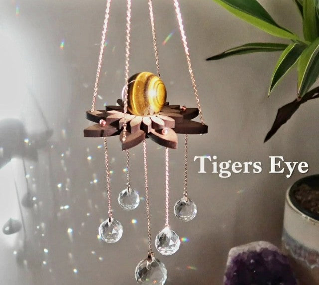 New 2024 Lotus Rainbow Crystal Suncatcher w/ Tigereye Quartz 21mm Sphere