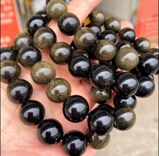 Enkelt og fleksibelt steinarmbÅnd, Gold Obsidian