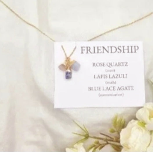 NYTT 3 PACK RAWSTONE KJEDER , FRIENDSHIP ( Rose Quartz , Lapis Lazuli, Blue Lace Agate )