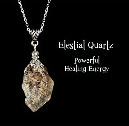 Nye, hÅndlagede Elestial Quartz ( Powerful Healing Energy ) RÅkrystall Anheng m/kjede, Silverplated..