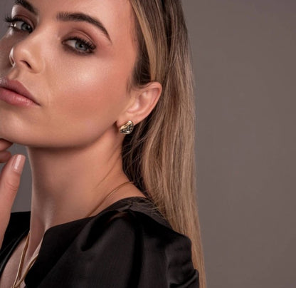 New 2025 Brazil Gem Pyrite Heart Shape Necklace & Earring Set 18K Gold Plated