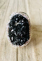 Druzy Titan Black Quartz Ring Silver Electroplated, justerbar
