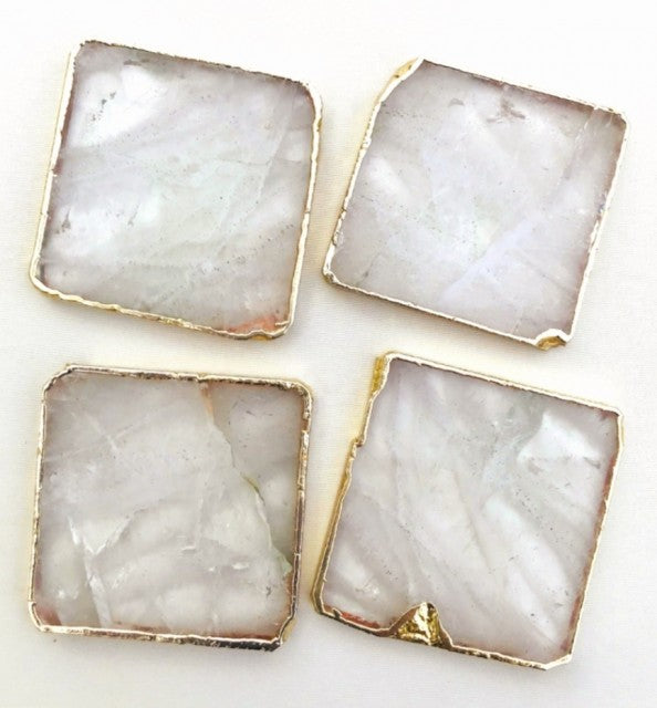 Nye, vakre Klar Kvarts Coastere m/Gold Electroplated tykk 10mm kant, stk. pris