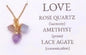 NYTT 3 PACK RAWSTONE KJEDER , LOVE ( Rose Quartz , Amethyst , Lace Agate ) Gold Electroplated