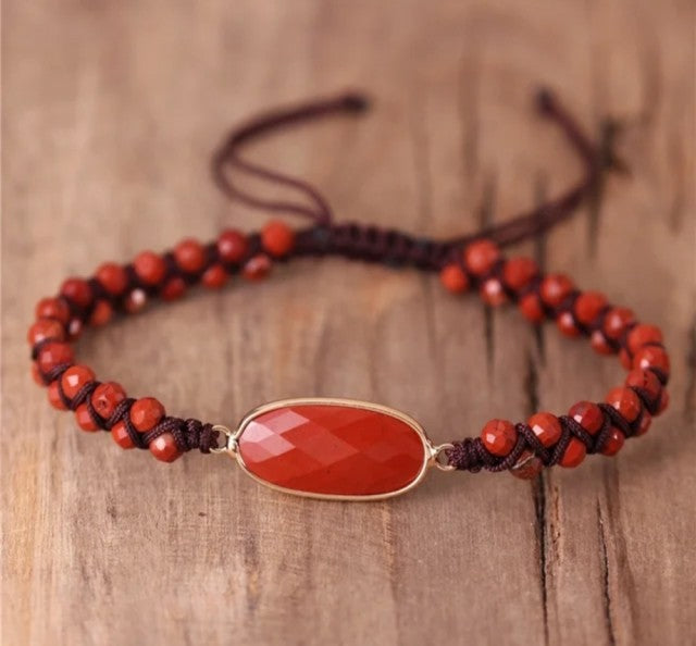 Enkle og vakre Merkaba 2 rader armbÅnd m/ oval Rød Jasper sten.