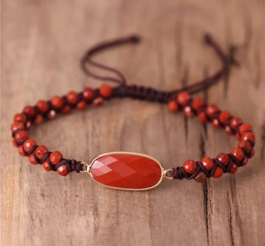 Enkle og vakre Merkaba 2 rader armbÅnd m/ oval Rød Jasper sten.