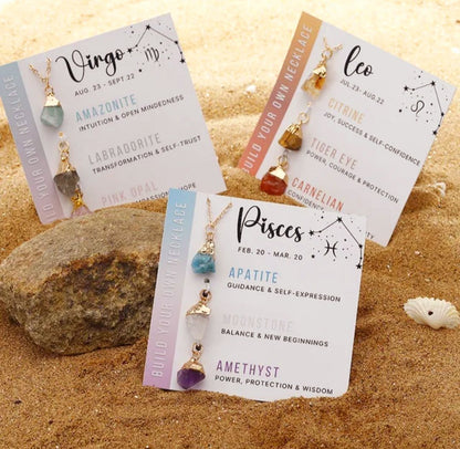 Nytt 3 Pack Birthstone Kjedesett + Tema Steinarmbånd