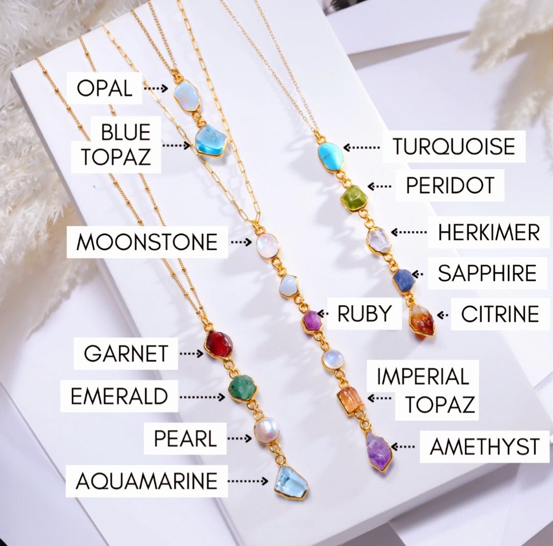 Nye, vakre handmade BIRTHSTONE RAW QUARTZ DROP Design Kjeder, 24K Goldplated - 2 STONE Anheng