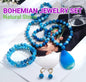Nytt BOHEMIAN Ocean Blue Frosted AGATE Design Smykkesett ( Kjede, Armbånd, Øredobber )