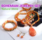 Nytt BOHEMIAN Orange Frosted AGATE Design Smykkesett ( Kjede, Armbånd, Øredobber )
