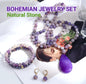 Nytt BOHEMIAN Lilla Frosted AGATE Design Smykkesett ( Kjede, Armbånd, Øredobber )