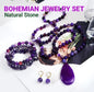 Nytt BOHEMIAN Lilla AGATE Design Smykkesett ( Kjede, Armbånd, Øredobber )