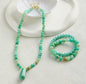 Nytt 2025 BOHEMIAN Green Amazonite & Decor Design Smykkesett ( Kjede, Armbånd )