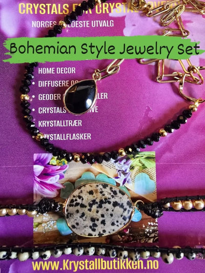 2 - 1 New Bohemian Style Jewelry Set ( BoHo Wrap Armbånd + Lariat kjede ), 12 Design - Stenkombinasjoner