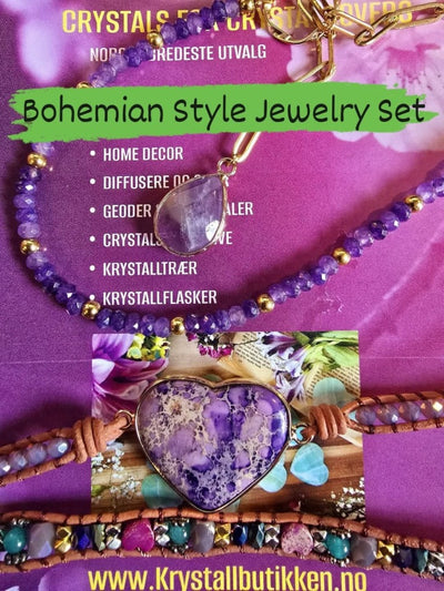 2 - 1 New Bohemian Style Jewelry Set ( BoHo Wrap Armbånd + Lariat kjede ), 12 Design - Stenkombinasjoner
