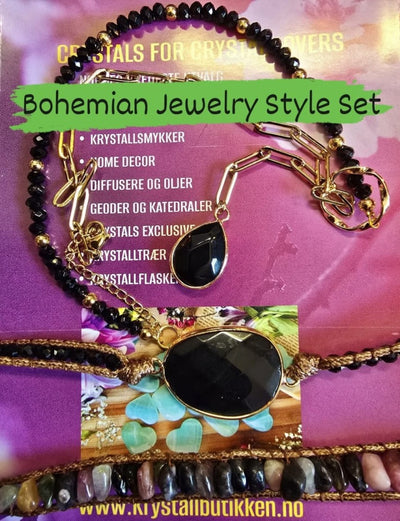 2 - 1 New Bohemian Style Jewelry Set ( BoHo Wrap Armbånd + Lariat kjede ), 12 Design - Stenkombinasjoner