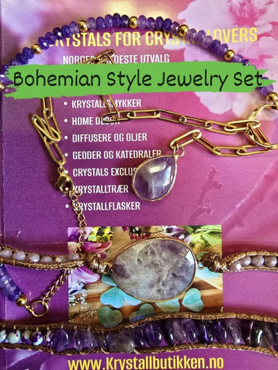 2 - 1 New Bohemian Style Jewelry Set ( BoHo Wrap Armbånd + Lariat kjede ), 12 Design - Stenkombinasjoner