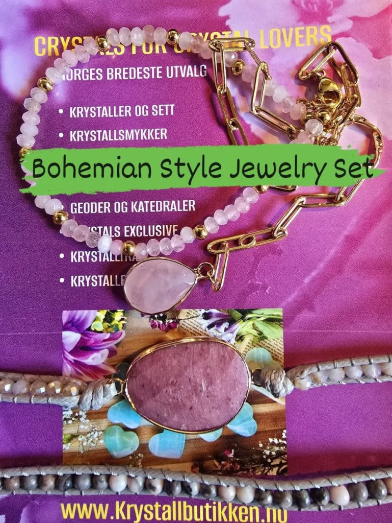 2 - 1 New Bohemian Style Jewelry Set ( BoHo Wrap Armbånd + Lariat kjede ), 12 Design - Stenkombinasjoner