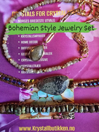 2 - 1 New Bohemian Style Jewelry Set ( BoHo Wrap Armbånd + Lariat kjede ), 12 Design - Stenkombinasjoner