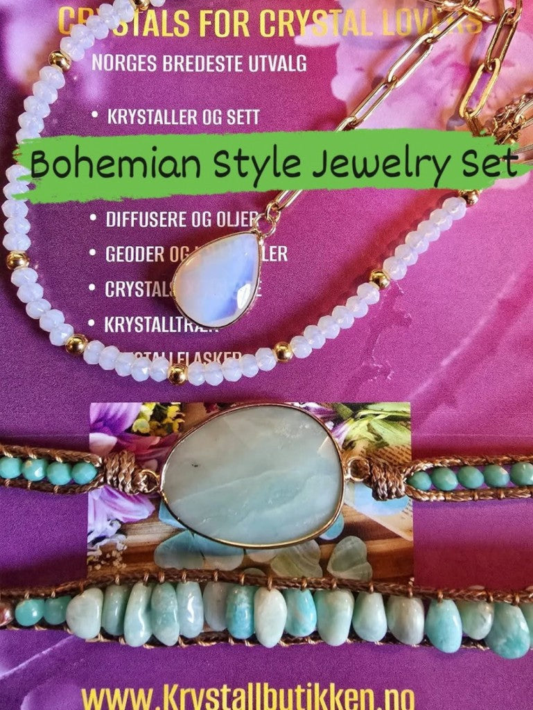 2 - 1 New Bohemian Style Jewelry Set ( BoHo Wrap Armbånd + Lariat kjede ), 12 Design - Stenkombinasjoner