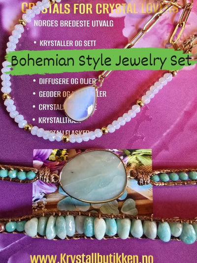 2 - 1 New Bohemian Style Jewelry Set ( BoHo Wrap Armbånd + Lariat kjede ), 12 Design - Stenkombinasjoner