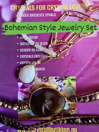 2 - 1 New Bohemian Style Jewelry Set ( BoHo Wrap Armbånd + Lariat kjede ), 12 Design - Stenkombinasjoner