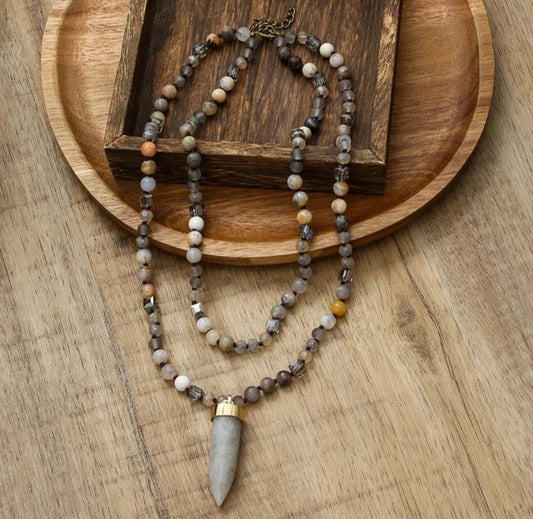 Nye 2025 Bohemian Style Grey Stone &amp; Decor Single , 2 rader Kjede m/Point Anheng