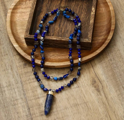 Nye 2025 Bohemian Style Blue Stone & Decor Single , 2 rader Kjede m/Point Anheng