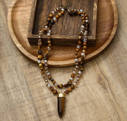 Nye 2025 Bohemian Style Tiger Eye & Decor Single , 2 rader Kjede m/Point Anheng