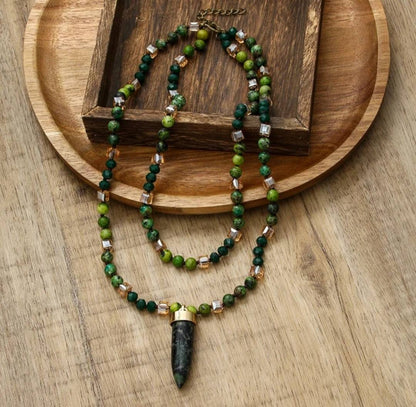 Nye 2025 Bohemian Style Green Stone & Decor Single , 2 rader Kjede m/Point Anheng