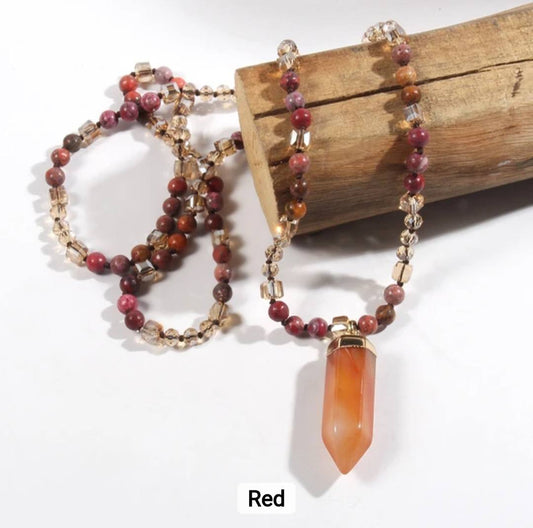 Nye 2025 Bohemian Style Red Agate & Decor Single , Langt Kjede m/Point Anheng