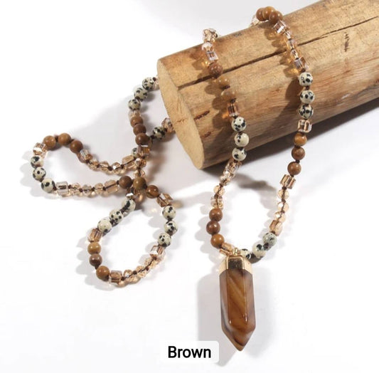 Nye 2025 Bohemian Style Brown Agate & Decor Single , Langt Kjede m/Point Anheng