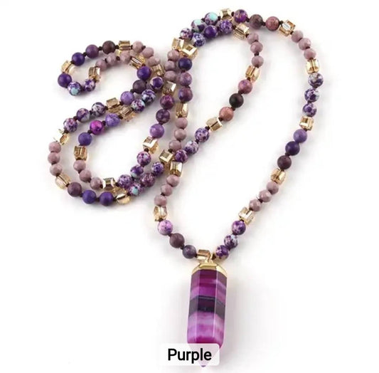 Nye 2025 Bohemian Style Purple Agate & Decor Single , Langt Kjede m/Point Anheng