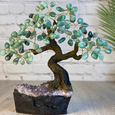 Vakre og eksklusive Feng Shui - Brazilian Lykketrær m/ ekte GREEN QUARTZ krystaller og Ametyst QUARTZ Clusterfot, ca. 35cm - 5kg, LARGE