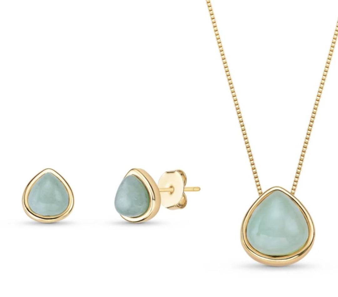 New 2025 Brazil Gem Green Quartz Teardrop Shape 18k Gold Plated Necklace & Earring Set