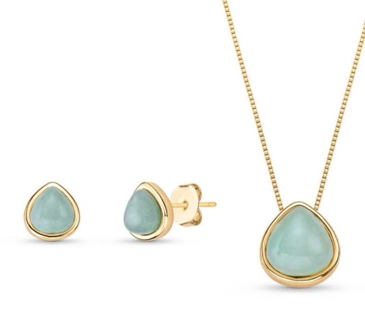 New 2025 Brazil Gem Green Quartz Teardrop Shape 18k Gold Plated Necklace & Earring Set
