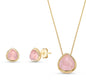 New 2025 Brazil Gem Rose Quartz Shape 18k Gold Plated Necklace & Earring Set