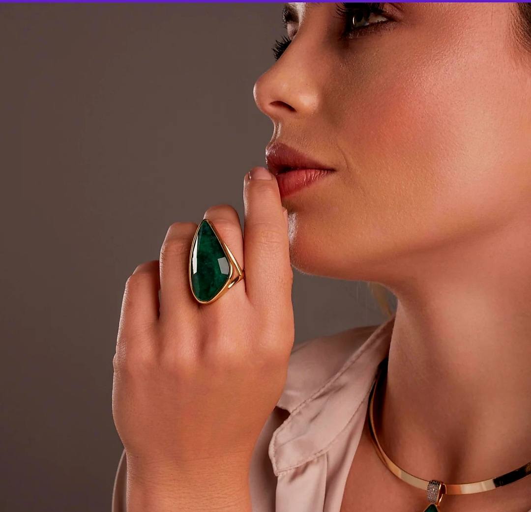 2025 Brazil Gem Large Faceted Smaragd 18K Gold Plated Cocktail Ring
