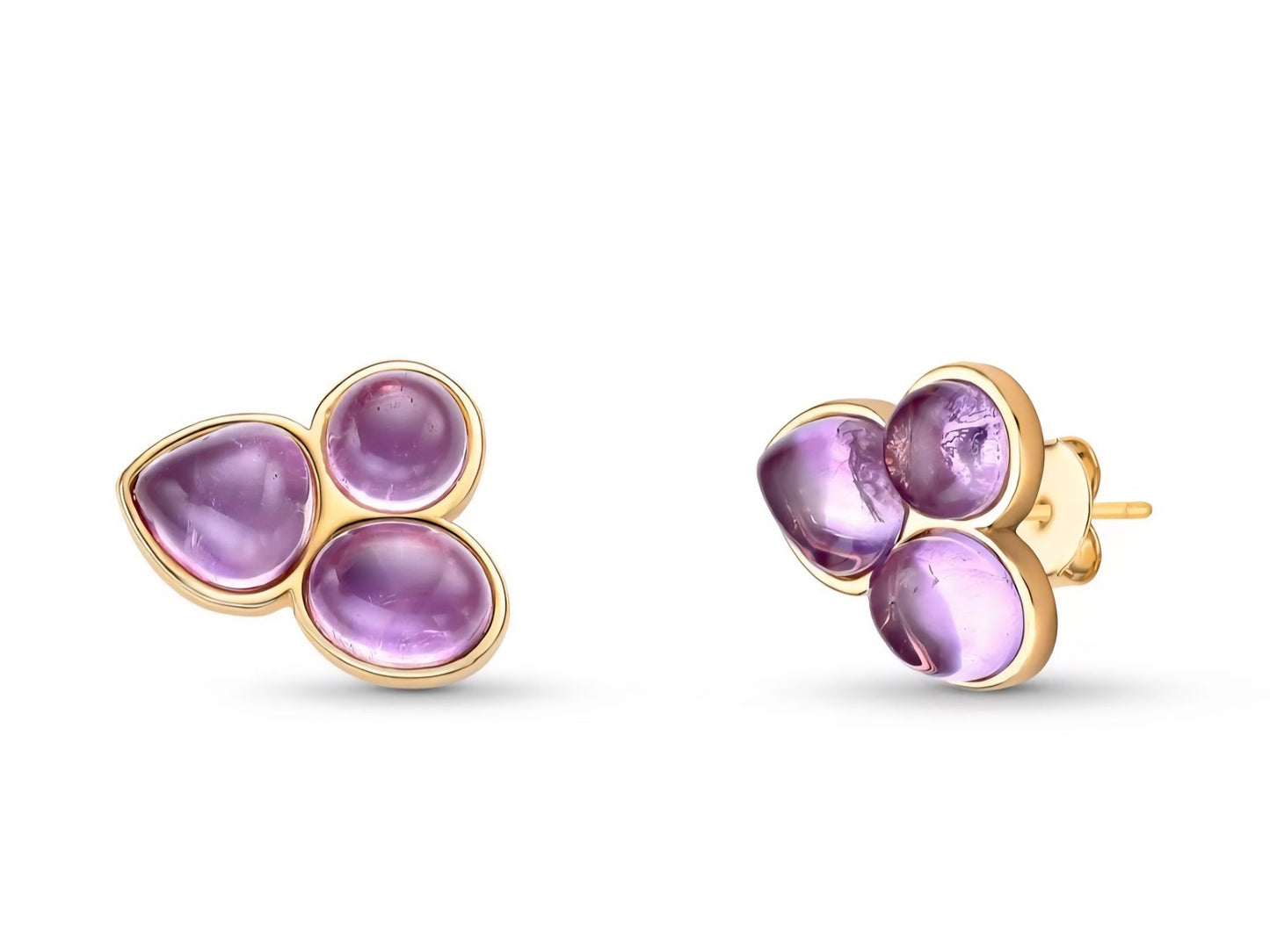 New 2025 Brazil Gem Drop Style 18K Gold Plated Earrings with 3 Natural Ametyst Gemstones