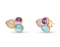 New 2025 Brazil Gem Drop Style 18K Gold Plated Earrings with 3 Natural Ametyst & Rose Quartz, Aqua Blue Gemstones