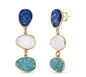 Dangle Style 18K Gold Plated Earrings w/ Fragments of Natural Stones, Ametyst, Selenite, Amazonite