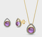 Brazil Gem Round Amethyst on Teardrop 18k Gold Plated Necklace & Earring Set